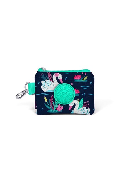 Kids Neon Coral Navy Blue Swan Patterned Coin Purse