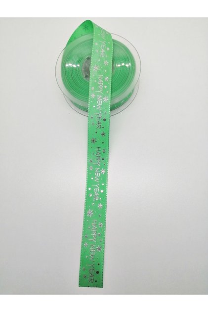 Green Happy New Year Taffeta Ribbon 2.5 cm 2 Meters – Ribbon, Stylish Design, Women's Accessory – Ribbon