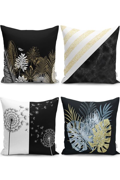 Modern Pillow and Cushion Cover Set with Gold Detail on Black Background