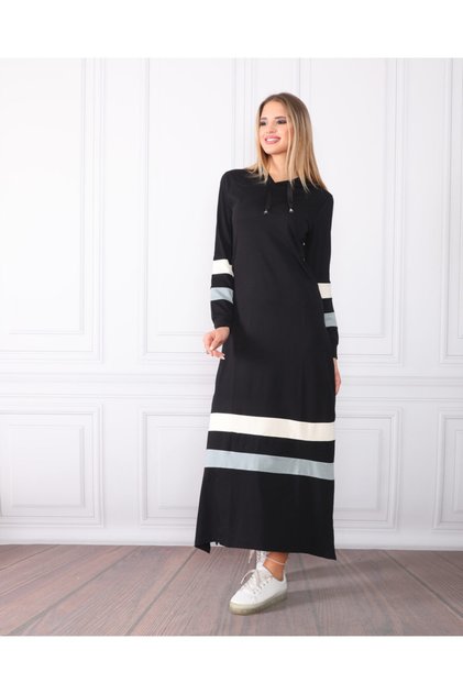 Women's Sleeve and Skirt Striped Hooded Dress