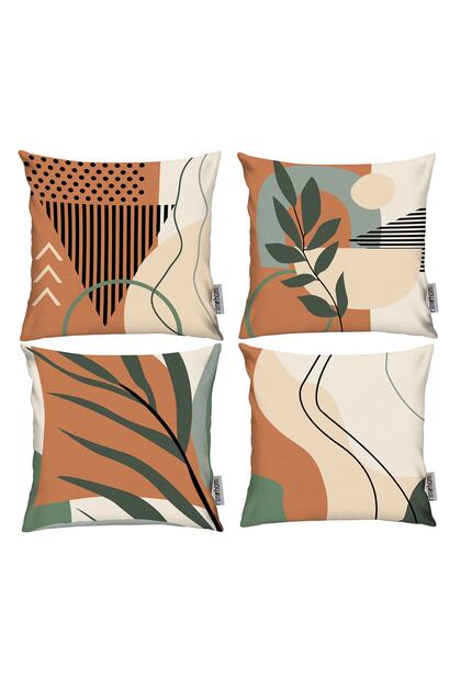Nordic, Cozy, Leaf, Bohemian, Modern Double Side Printed 4-Piece 43X43 Throw Pillow Cover Cream, Green