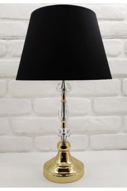 Diamond Model Stoned Gold Color Metal Leg 30-Piece Black Fabric Hat Lampshade Table Lamp