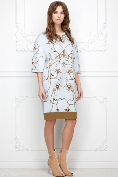 Faberlic Gri Yarım Kollu Monogram Elbise 34 Beden - 2