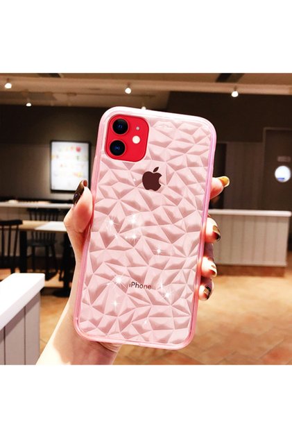 Iphone 11 Uyumlu Pembe Kristal Şeffaf Silikon Kılıf
