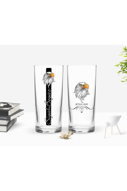 Kişiye Özel Renkli Baskılı Siyah Beyaz Tasarımlı Ikili Rakı Bardağı Seti-1