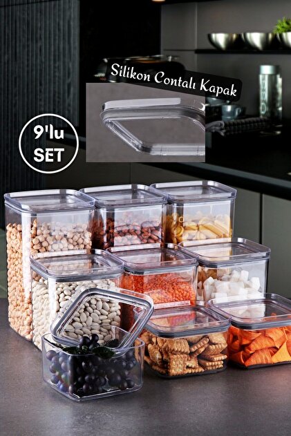 Nandy Home 9 Parça Sızdırmaz Kapak, Silikon Contalı Kare 0,5 Lt, 1