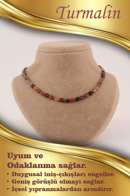 Certified Special Cut Tourmaline Natural Stone Necklace 4 Mm, M409