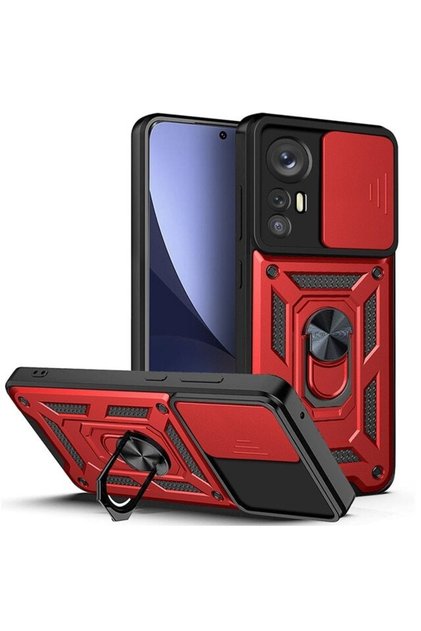 Xiaomi Mi 12 Case Camera Protected Sliding Ring Armor Military Tank Armored Red