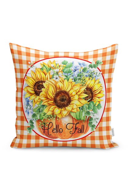 Orange Plaid Motif Pumpkin Design Modern Suede Pillow Throw Pillow Cover