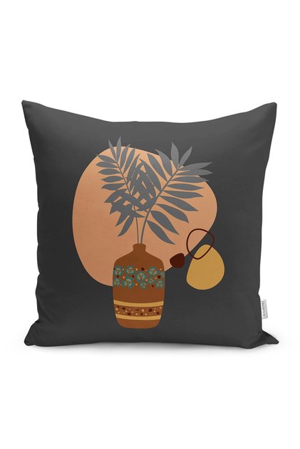 Dark Gray Floored Vase Themed Decorative Suede Pillow Throw Pillow Cover