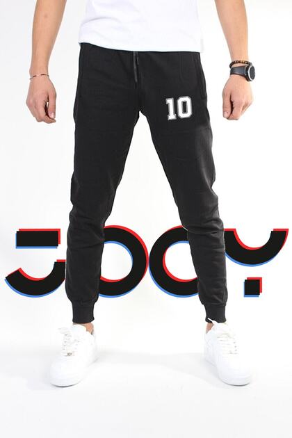 Men's Black Number 10 Printed Combed Cotton Sweatpants