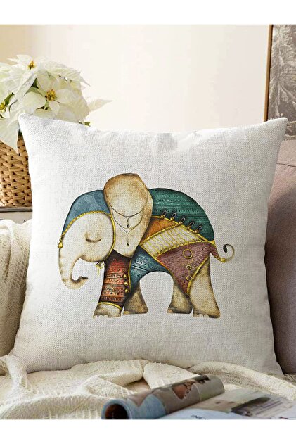 Ethnic Design Elephant Patterned Digital Printed Raschel Knitted Pillow Throw Pillow Cover