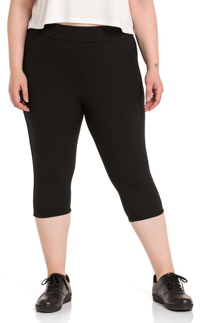 Large Size Ribbed Elastic Waist Karyoka Stitched Below the Knee Black Tights