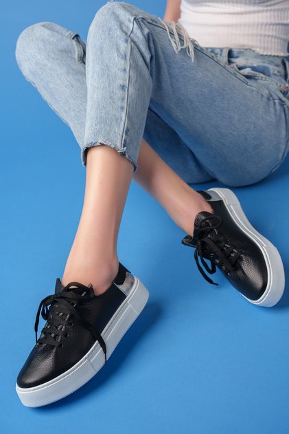 Black - 2054 Women's Skin Genuine Leather Sports Shoes