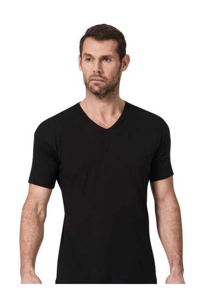 Men's V-Neck Short Sleeve Men's Black Gray Assortment 2-Piece Undershirt N-131