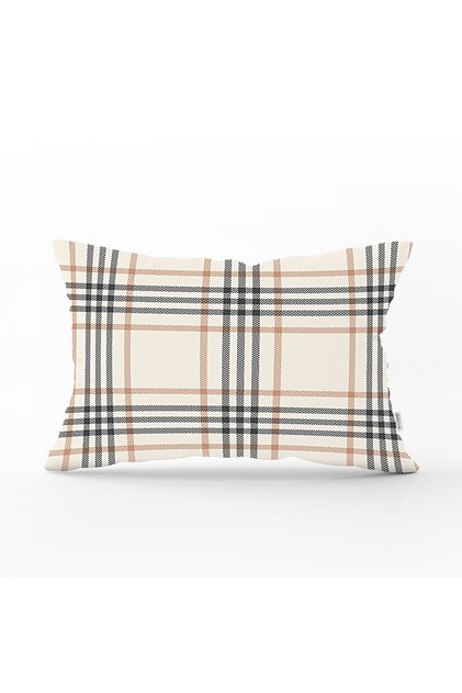 Cream Colored Plaid Pattern Decorative Rectangular Pillow Throw Pillow Cover