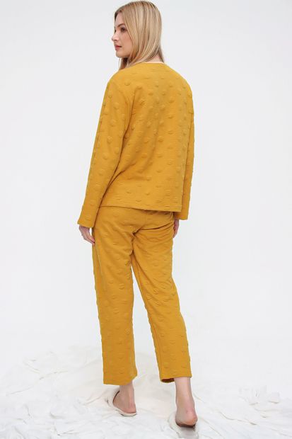 Trend Alaçatı Stili Kadın Hardal V Yaka Desenli Pijama Takım ALC-X5533 - 5
