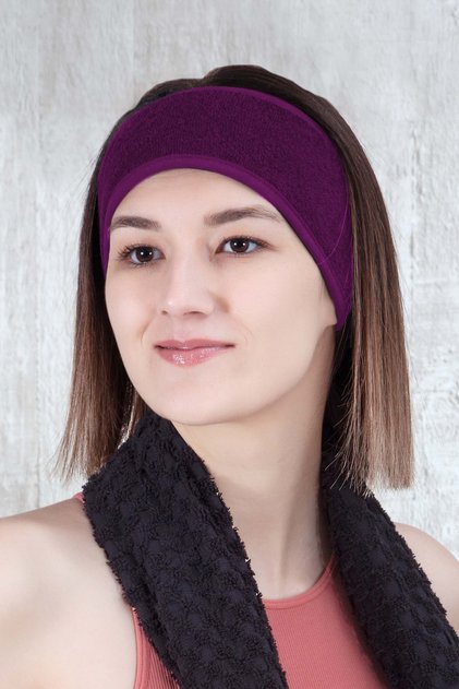 Bandă pentru păr și sport violet - Set de 3 eponj uni