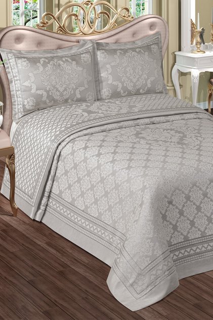 Damask Panel Chenille Double Bedspread 240x260 cm (GRAY)