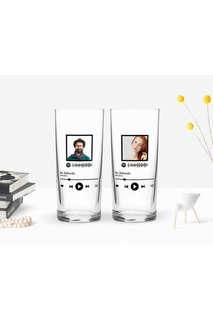 Kişiye Özel Renkli Baskılı Fotoğraflı Spotify Barkodlu Ikili Rakı Bardağı Seti-1
