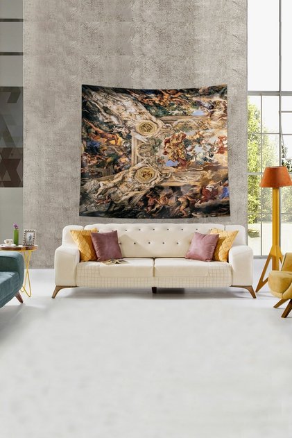 Beige Dome Embroidery Stain Resistant Velvet Fabric Wall Cloth Wall Carpet Tapestry