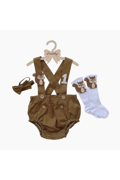 Squirrel Concept Oil Green Salopette Baby Boy Cake Pop Costume