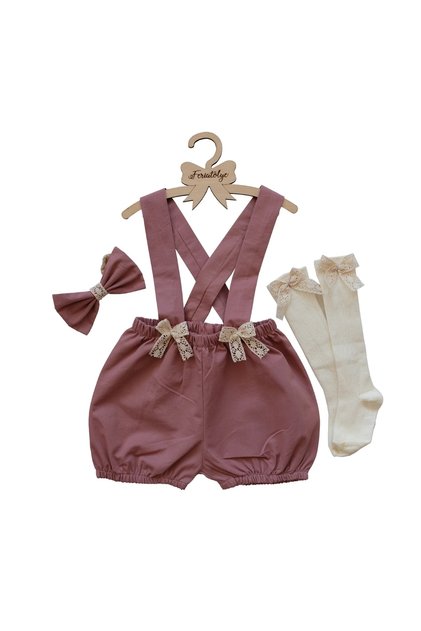 Dusty Rose Color Baby Girl Salopet Set