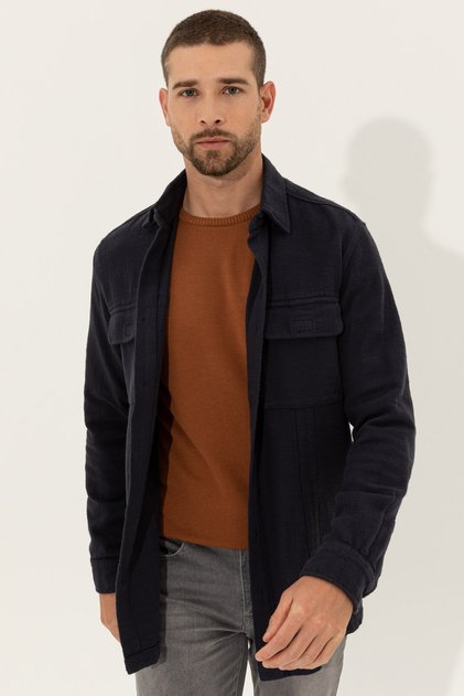 Men's Navy Blue Shirt Long Sleeve G021Sz004.0001360055