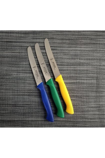 Tırtıklı Sebze Ve Doğrama Bıçağı Mavi-yeşil-sarı 3'lü