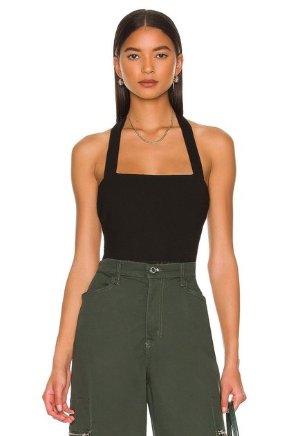 Women's Black Thick Strap Jersey Bodysuit