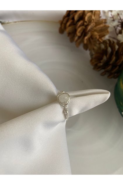 Rondela Moonstone Natural Stone Silver Color Wire Ring