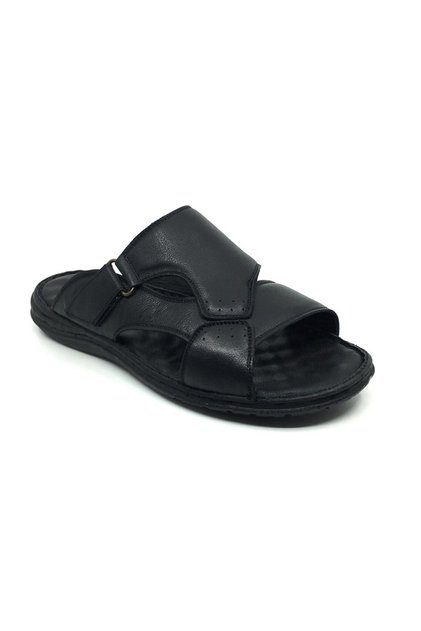 Men's Black Luis Figo Leather Orthopedic Large Size Sandals Slippers