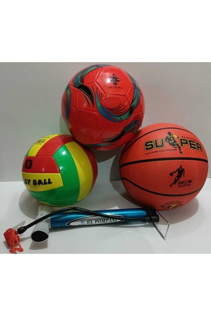 Çocuk Yetişkin Futbol Topu Voleybol Topu Basketbol Topu Seti + Kaliteli Pompa