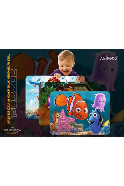 Walldeco 3' Lü Set Maşa Ile Koca Ayı-kayıp Balık Nemo-aslan Kral 35 Parça Ahşap Çocuk Puzzle - 2