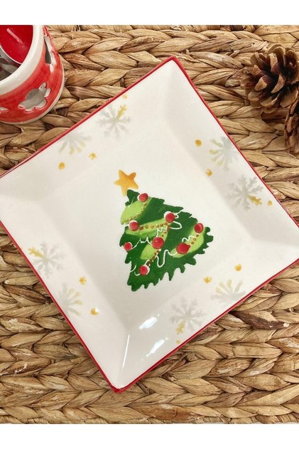 New Year's Square Cake Plate 6 Pieces - 18 Cm.
