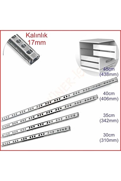 Samet 17mm 45cm Teleskopik Ray Çekmece Kızağı Çekmece Rayı (17x438
