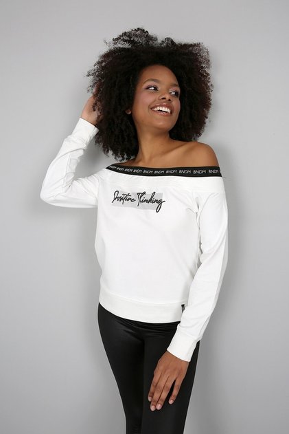 Printed Boat Neck Sweatshirt with White Stripe Detail