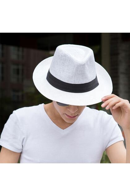 Women's and Men's Paper Panama Beach Hat (57-58 Cm) (With Adjustment Rope Inside) (White)
