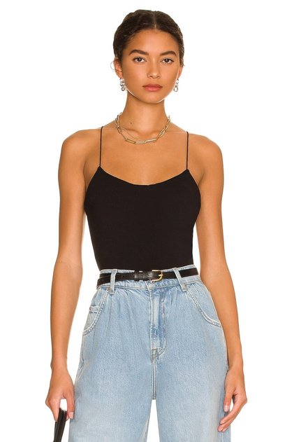Women's Black Rope Strap Back Low-Cut Jersey Bodysuit