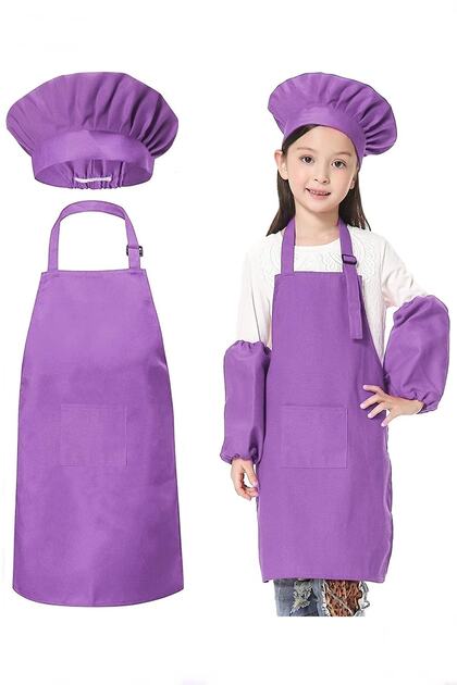 Purple 3 Piece Apron Set Children's Chef Apron Kitchen Apron Cook Apron