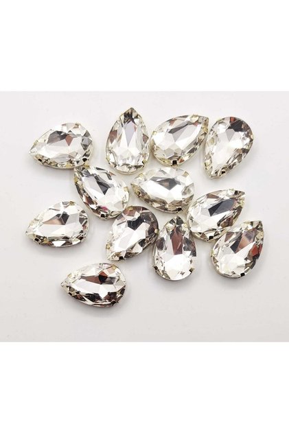 Silver Case 18x25 (2.5 CM) Sewn Drop Glass Stone White Crystal 5 Pieces