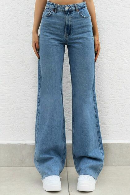 Blue Lycra Super High Waist Loose Jeans Palazzo Trousers. (super High)