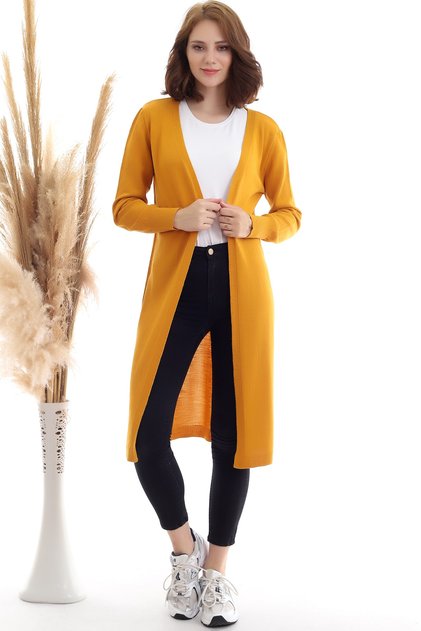 Gelbe lange Strickjacke für Damen