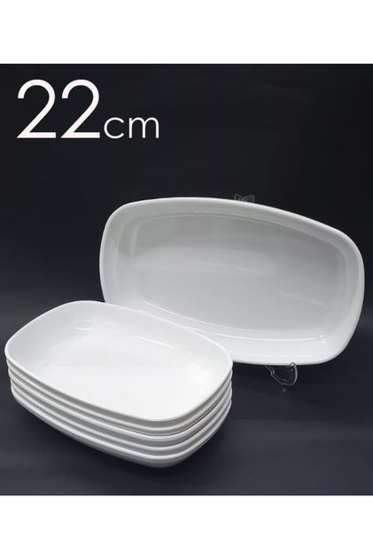 12 Adet Beyaz Melamin Kayık Tabak 22x14cm Salata Kebap Tabağı Ev Lokanta Tipi Sağlam Kare Oval Plate