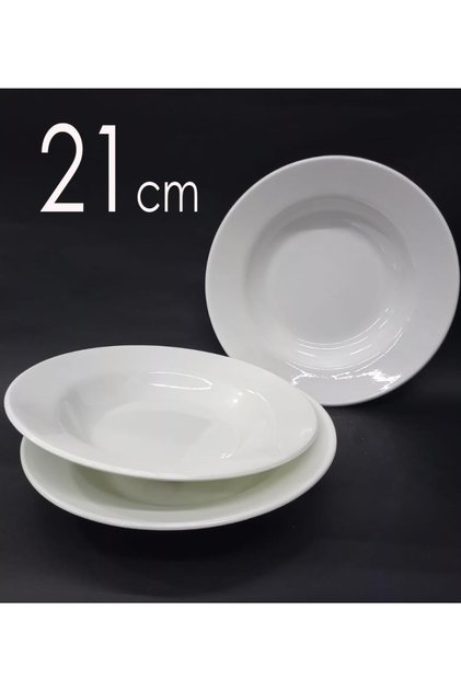 12 Adet Sağlam Beyaz Melamin Çukur Yemek Tabağı 21cm Ev Lokanta Tipi Porsiyon Sulu Yemek Haşlama Kab
