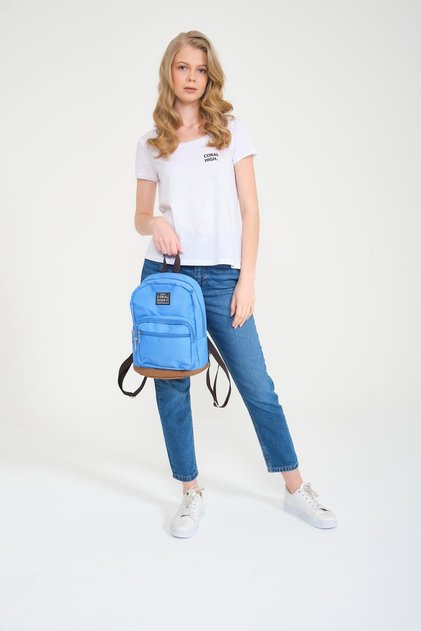 Mini Backpack 30 Cm Deep Blue Faux Leather 24213