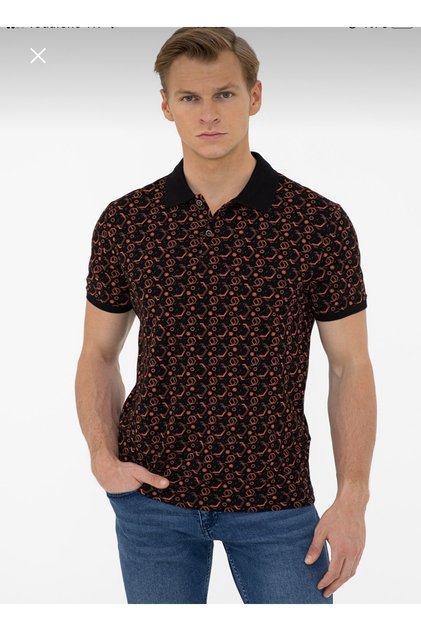 1314004 Collared Black T-Shirt
