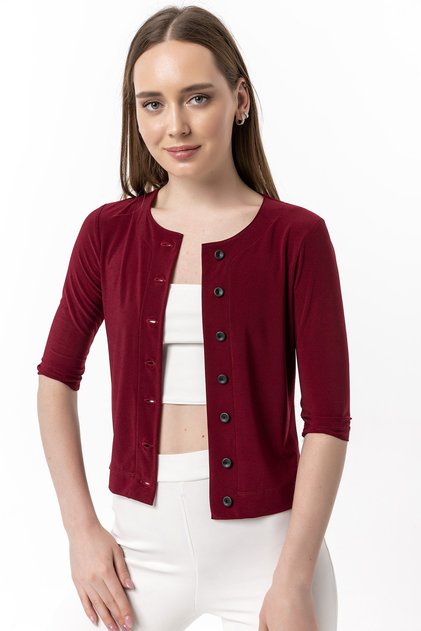 Kadın Bordo Mini Hırka 19L6596