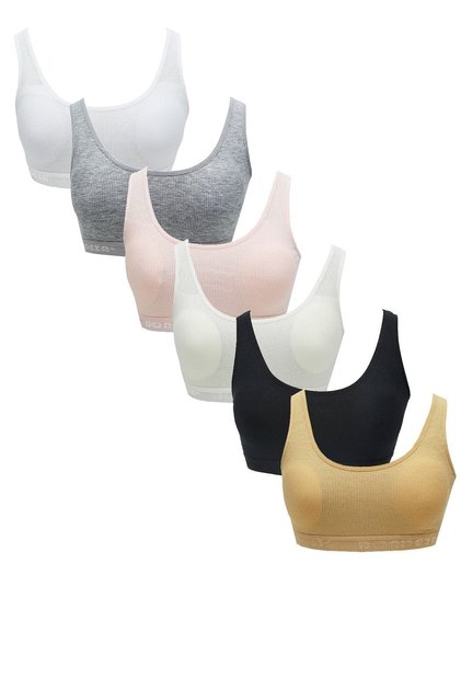 Young Girl's 6-Piece Camisole Padded Flat Wide Strap Exercise Half Tank Top Bustier
