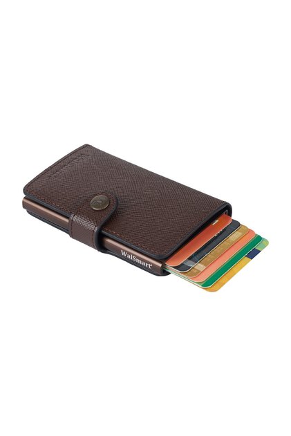 Mini Safiano Smart Mechanism Leather Wallet-brown